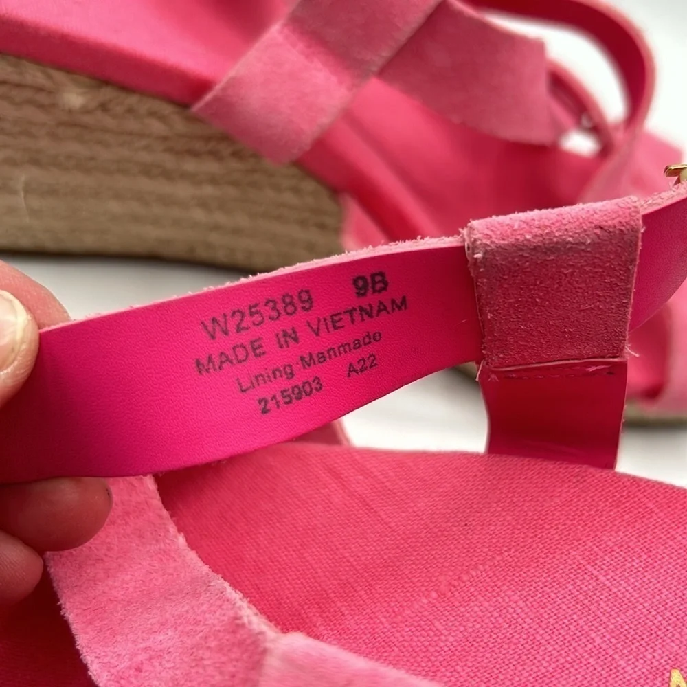 Cole Haan Pink Crystal Wedge Leather Espadrille Ankle Strap Sandals Size 9 New!